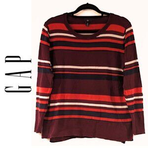 Gap Crew Neck Light Sweater, Multicolor Stripe-Maroon, Navy, Red, White, Size M